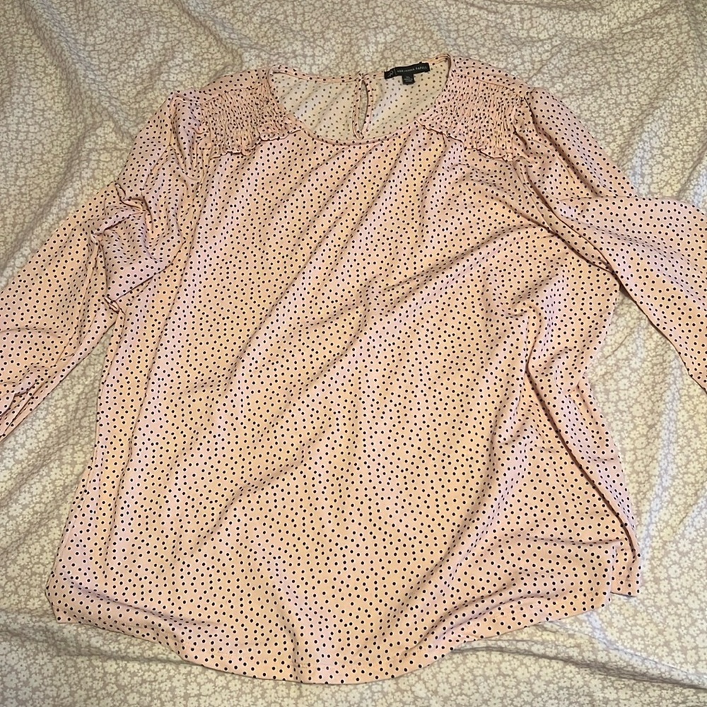 Adriana Papell pink polkadot shirt